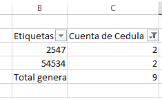 Datos repetidos en una tabla de Excel