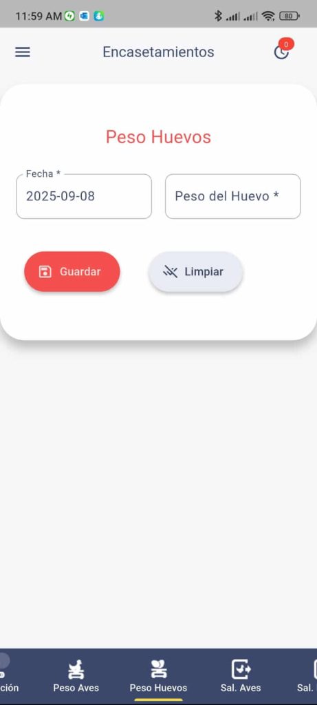 Gestión de Peso Aves Reprod App mobile