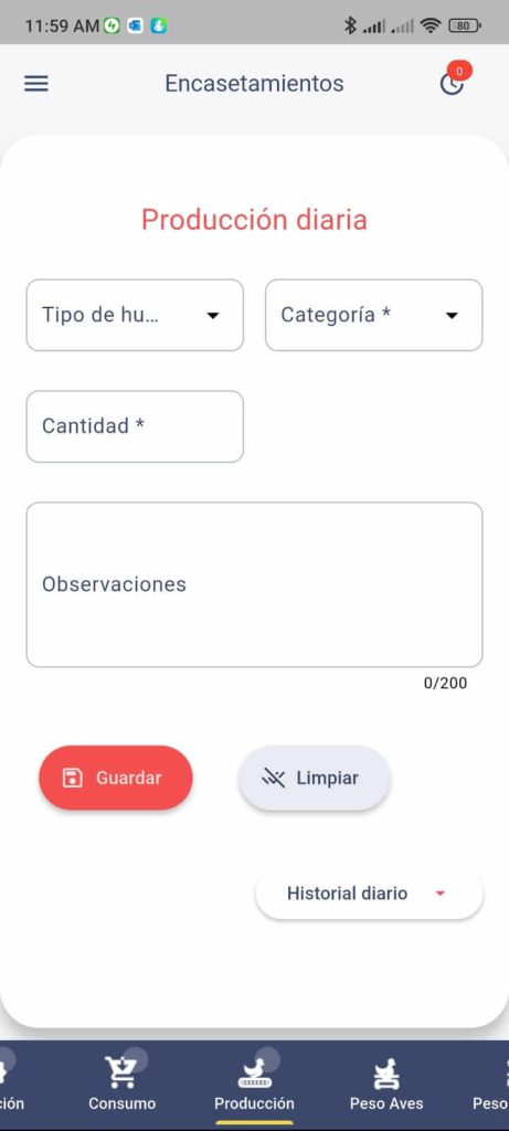 Gestión de Producción Huevos Reprod App Mobile