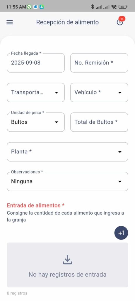 Recepción de alimento reprod app mobile