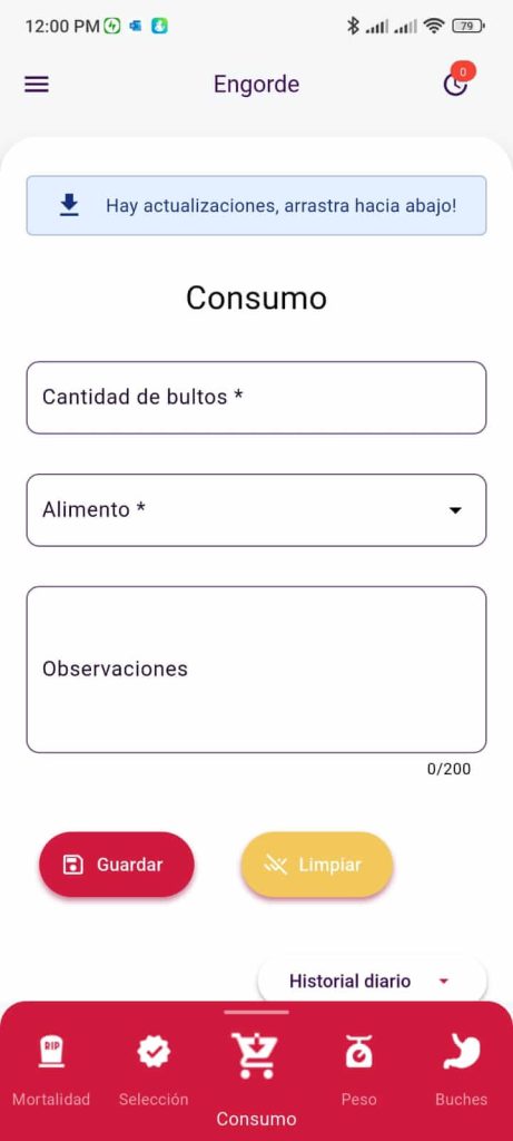 Gestión de Consumo Engorde app mobile