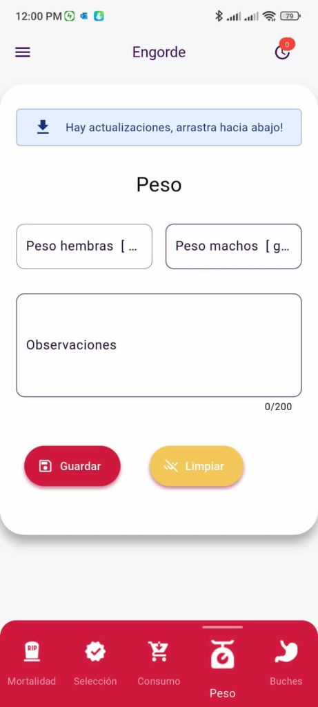 Gestión de Peso Engorde app mobile