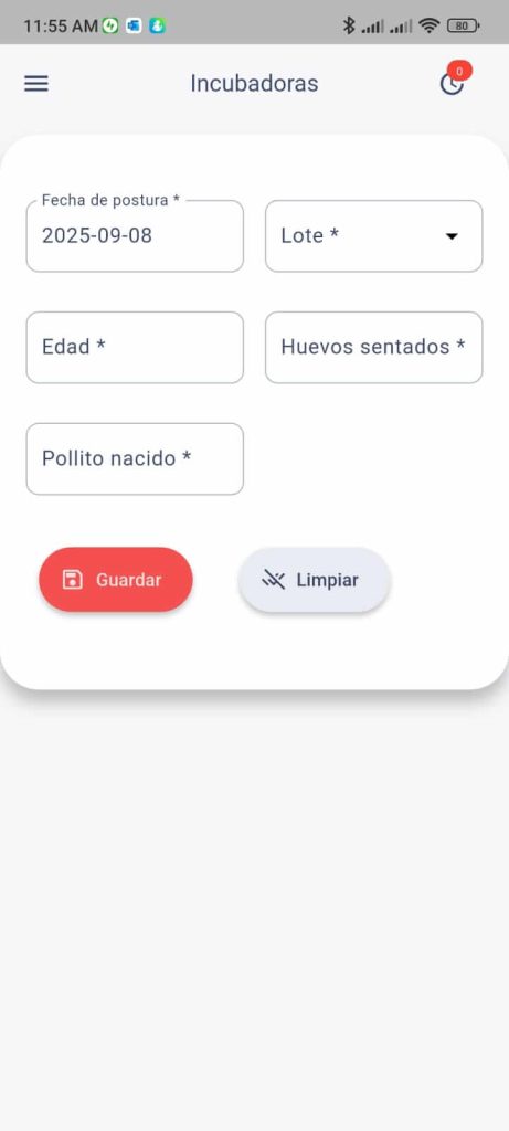 Datos de Incubadora Reprod App Mobile