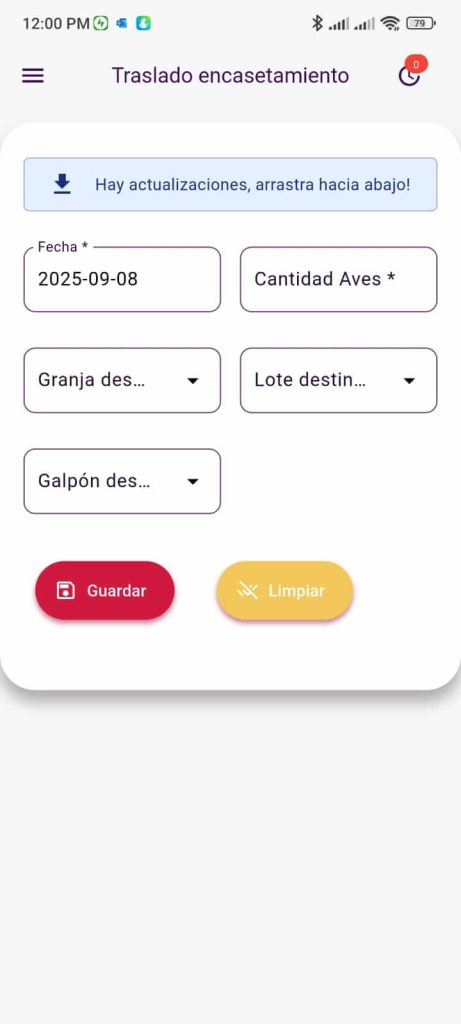 Traslados de encasetamientos Engorde App mobile
