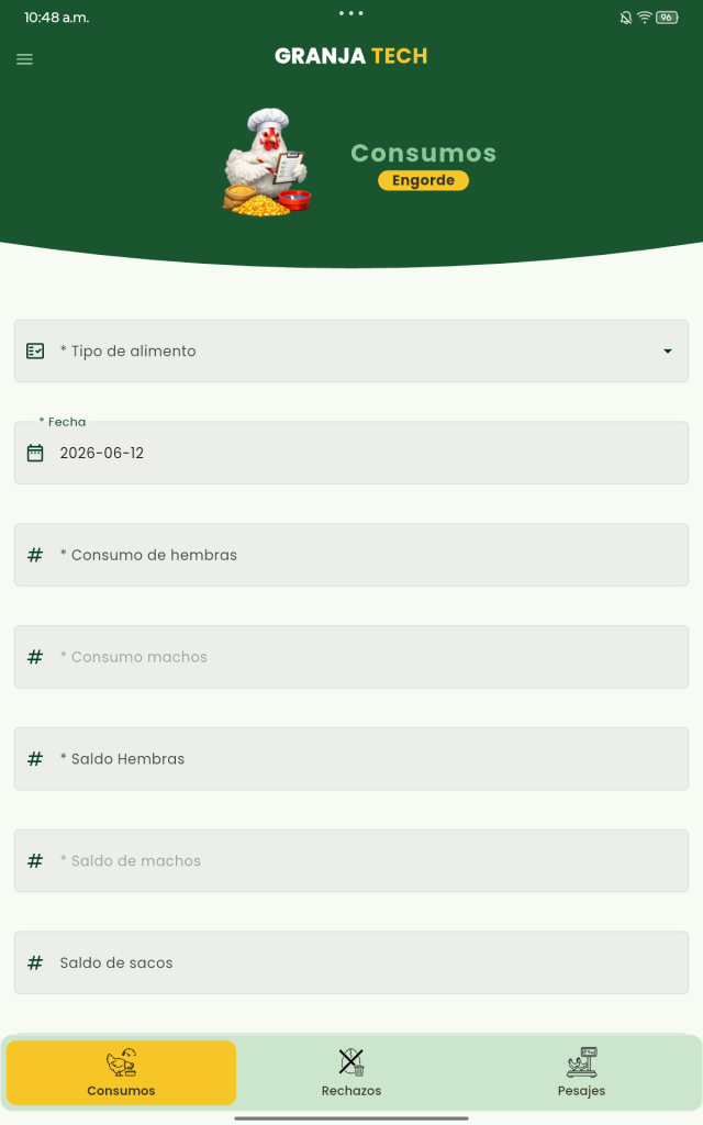 Proceso Engorde App mobile GranjaTech Solla